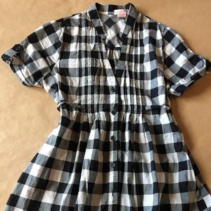 Black and White Plaid Tunic Short Sleeve Top